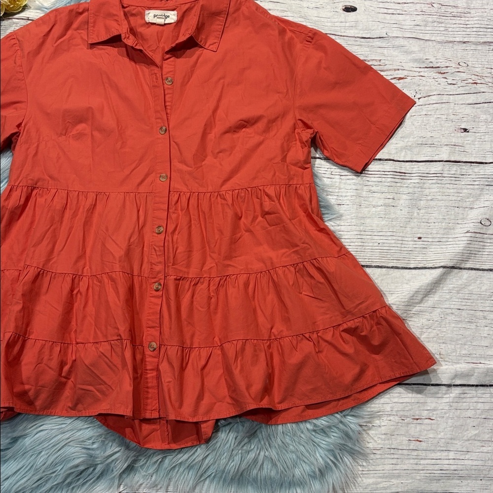 Anthropologie Porridge Orange Tiered Button Front Shirt - Picture 7 of 8